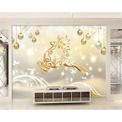 Beibehang behang wallpaper for walls 3 d Custom Brick Wallpaper 3d Christmas Elk Gold Soft Bag Jewelry wall paper for kids room