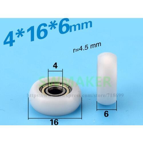 SWMAKER 4*16*6mm R type plastic nylon package pulley with bearing 604 POM for 3D printer flat roller wheel