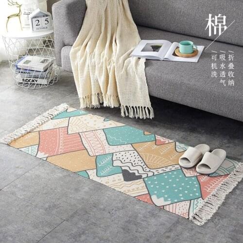Cotton Linen Woven Carpets Bedroom Bedside Sofa Coffee Table Living Room Area Rugs Home Floor Long Rugs With Decor Tassels Mat