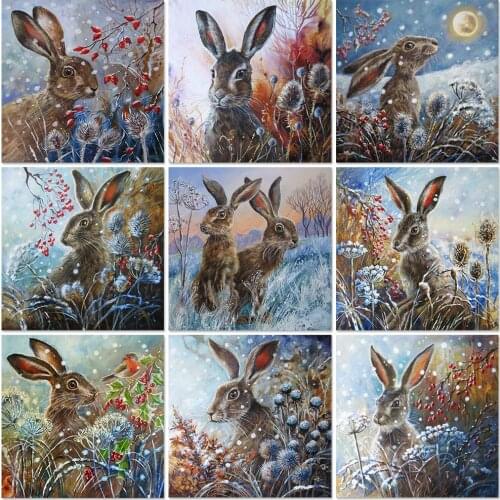 Full Square/Round 5D Diamond Painting Animals Rabbit Diamond Embroidery Cross Stitch Kit Rhinestones Pictures Winter Home Decor