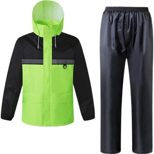 Hi-Vis Safety Rain Suit Reflective Rain Jacket w/ Hood Overalls Green L-XXL