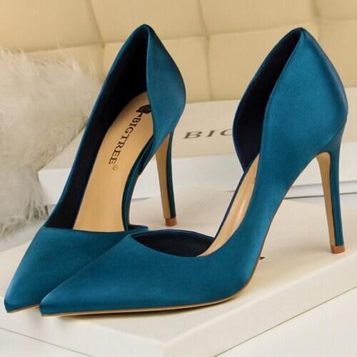 2021 Newest Women 9.5cm High Heels Blue Pumps Female Escarpins Luxury Tacons Lady Party Prom Scarpins Burgundy Green Dress Shoes