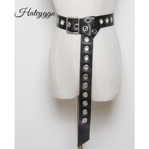 HATCYGGO Fashion Women PU Leather Belts Hollow Out Air Hole Punk Decoration Belt Designer Unisex Casual Solid Color Corset Belts