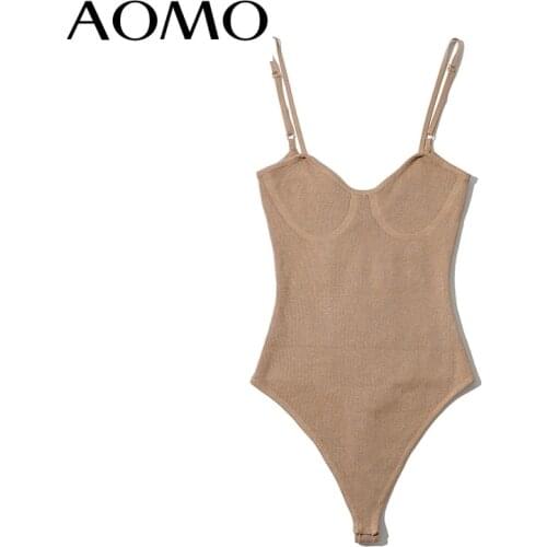 AOMO Women Sexy Candy Color Spaghetti Adjust Bodysuit Female Knitted Bodycon Overalls Summer Knit Bodysuits 2LK1A