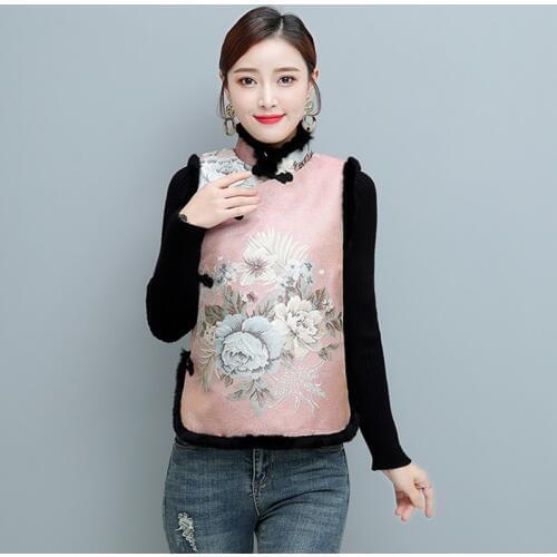 Winter Embroidery Vintage Waistcoat Jacquard Button Sleeveless Top Short Parkas Coat Women Vest Coats FF2488