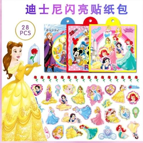 1Set/28PCS Disney Princess Frozen Mickey Mouse Minnie Stitch Stickers Funny Kids Toys Cute Anime Stickers Kawaii Cartoon Sticker