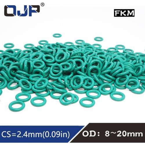10PCS/lot Rubber Ring Green FKM O ring Seal 2.4mm Thickness OD8/9/10/11/12/13/14/15/16/17/18/19/20mm O-Rings Oil Gasket Washer