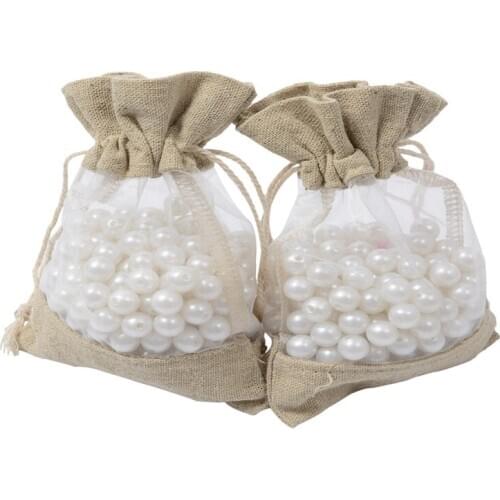 1000pcs/lot 10x15cm Jewellery beads Drawstring Pouch Cotton Burlap Bag With 2 sides PVC Window Wedding gift bags