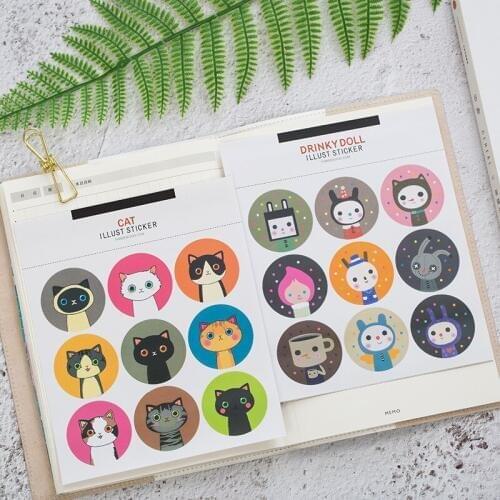 2 Pack / 4 Sheets Tags Round Cute Cat School Stationery Sticker Decoration Gift Pastes Etiquetas Adhesivas Label Sticker Paper