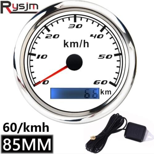 316 Stainless Steel L Bezel 85mm GPS Speedometer Gauge Odometer 60KMH Speedometer for Motorcycle Auto Truck Yacht 9~32V
