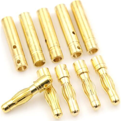 5Pair/10Pcs 2/4mm Banana Plugs Adapter + Shrink Tubing Gold Plated Bullet Connector Plug Sets RC Part for Battery Connector