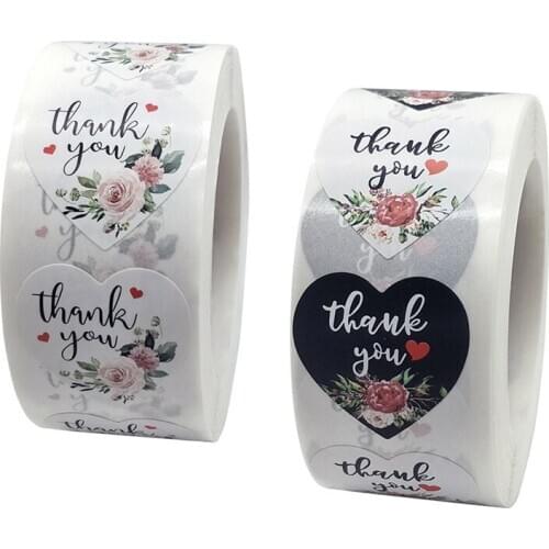 500pcs/roll Heart Floral Cute Decorative Sticker Thank You Stickers Seal Labels for Business Package Envelope Stationery Sticker
