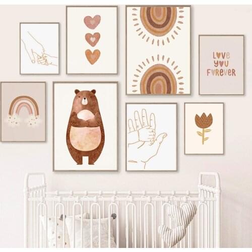 Abstract Llamas Sun Rainbow Heart Bear Boho Nursery Wall Art Canvas Painting Posters And Prints Wall Pictures For Living Room