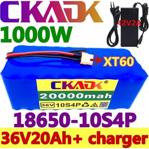 36V 10S4P 20Ah battery pack 1000W high power battery 42V 20000mAh Ebike electric bicycle BMS 42v battery with xt60 plug+charger