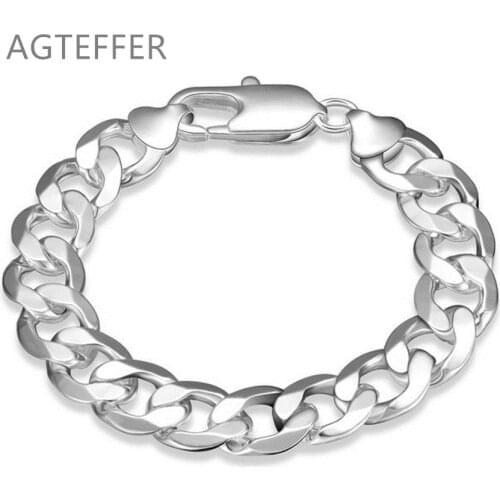 AGTEFFER 925 Sterling Silver 12mm Geometry Many Ring Bracelet For Man Women Wedding Engagement Party Fashion Jewelry