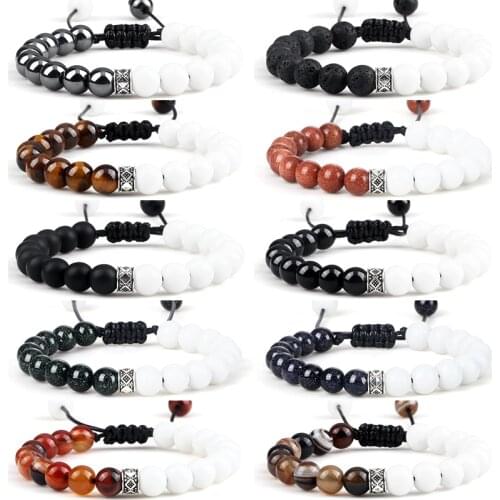 Natural White Porcelain Bead Bracelets Tiger Eye Lava Stone Energy Healing Men Bracelet Women Adjustable Braided Jewelry Pulsera