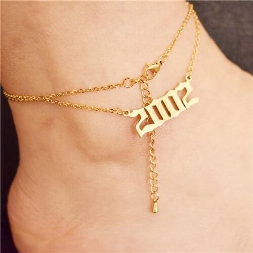 Old English Numbers Date Anklet Bracelet Multi-layer Anklet Bracelet 1980 to 2019 Birth Year Charms Gift for Her
