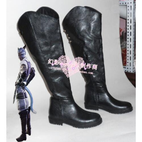 Final Fantasy Miqo'te Black Halloween Cosplay Long Shoes Boots H016