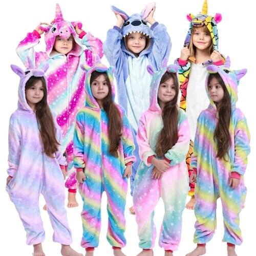 Kigurumi Pajamas Animal Pegasus Pig Rabbit Panda Pyjamas For Children Flannel Sleepwear Onesie Kids Boys Girls Set Cosplay Wear
