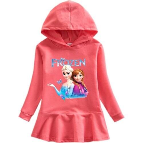 Disney Autumn Girls Kids Frozen Dress Hoodies Long Sleeve Skirt Costume Party Sweatshirts Birthday Children Clothing