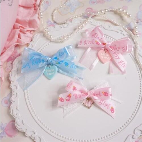 Sweet Princess Girl Hairpin Lolita Lace Double Bowknot Heart Pendant Hair Clip Girl Women Daily Hair Accessories D900
