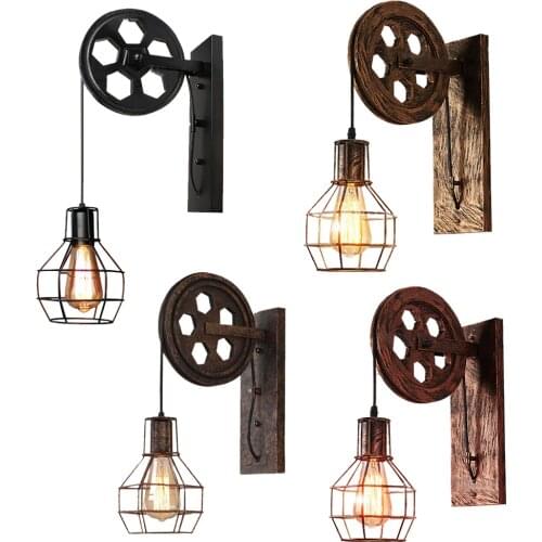 Edison Wall Socket Vintage Rope Wall Lamp Wood Wall Lamp E27 110V 220V Indoor Loft Outdoor corridor Wall Lights Industrial Sconc