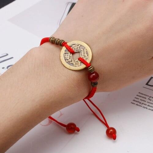 Feng Shui I Ching Ancient Coin Kabbalah Red String Attract Luck Wealth Bracelets LX9E
