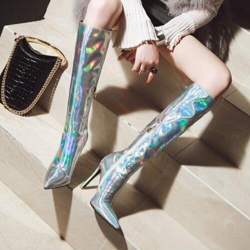 Holographic boots Pointed High heel Nightclub dance shoes Women DJ