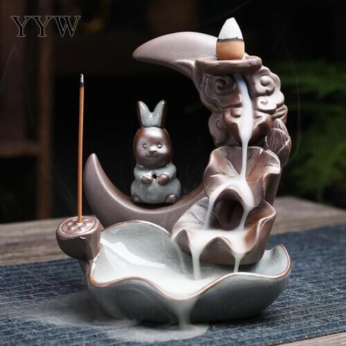 Incense Burner Backflow Ceramic Rabbit Pig Little Monk Creative Vintage For Home Or Office Decoration Incense Stick Holder