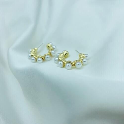 JOUVAL New Korean Japan Vintage Cute Hoop Earrings For Women Girls Simulated Pearl Circle Round Brincos Boho Kpop Jewelry Gift