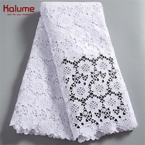 Kalume African Guipure Cord Lace Fabric Sequins White Nigerian Cord Lace Fabric French Lace Fabric For Diy Women Dress H2525