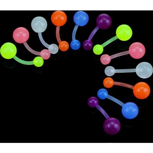 1Set Glow In The Dark Belly Ring Womens Fashion Navel Bars Rings Punk Body Piercing Body Jewelry Mixed Color