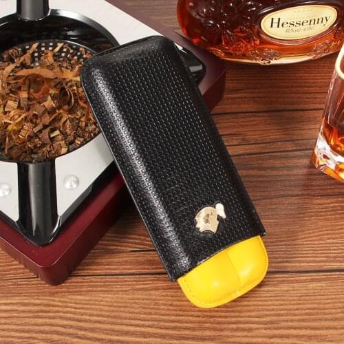 COHIBA Leather Classic Cigar Case Portable 2 Tube Holders Travel Humidor Durability With Gift Box Smoking Accessories