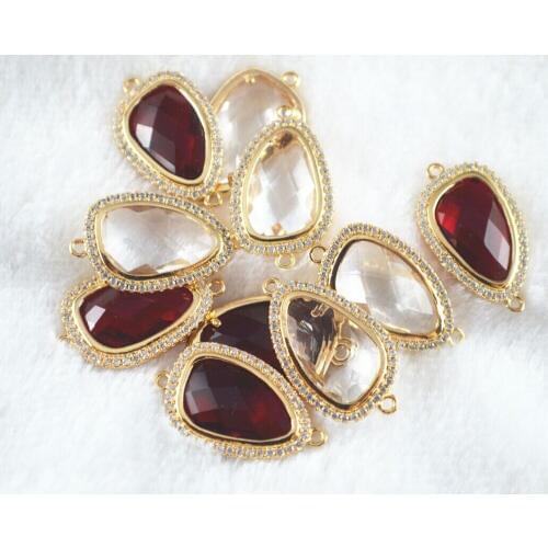 Zircon Pave bead 25*15*5mm mixed color Natural Druzy Quartz Stone Framed Connector Bracelet charm