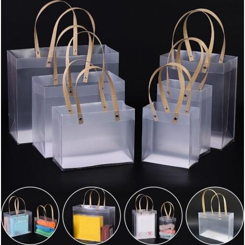 Frosted PP Bag With Paper Handle Semitransparent Plastic Store Bag Makeup Care Bag Wedding Hand Gift Return Gift Packaging