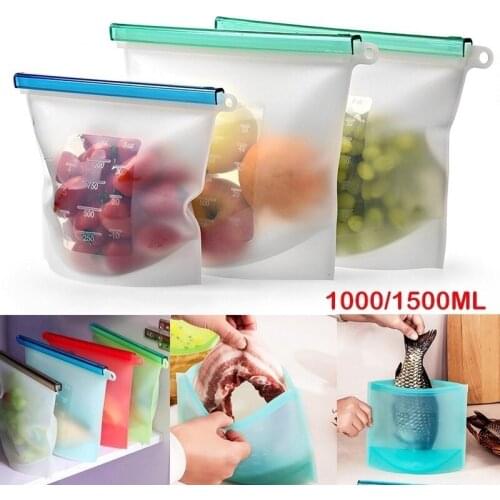 Reusable Silicone Storage Bag Kitchen Food Sealing Bag Household Food Grade Silicone Fruit Meat Self-Sealing Kitchen Storage Bag