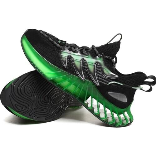 Fashion Green High quality Cushioning Blade Running Shoes Men Breathable Weave Sports Shoes Hip hop Training Sneakers Men