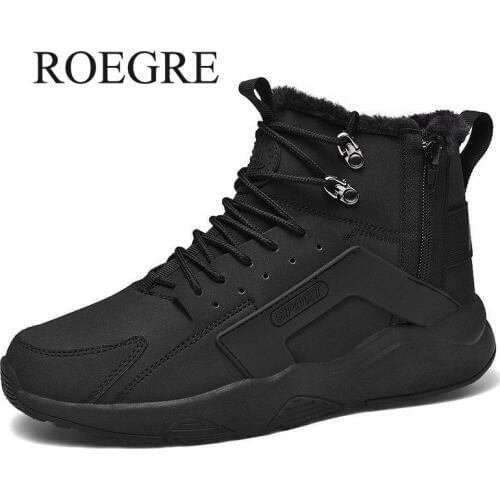 2019 New Winter Cow Suede Men Snow Fashion Sneakers Man Leather Snow Boots Shoes High Cut Male Fur Plush Warm Shoes Booties 46