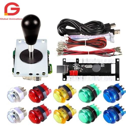 1 Player Arcade DIY Kit Ellipse Balltop Handle joystick + LED Button + USB Encoder Controller for PC MAME Raspberry Pi Windows