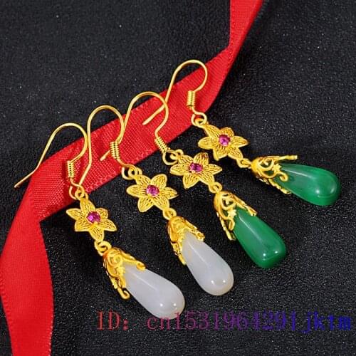 Jade Water drop Earring Amulet Gifts Zircon Crystal Jewelry Fashion 925 Silver Chalcedony Green Gemstone Natural Women