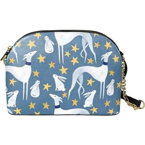 NOISYDESIGNS Women Greyhound Handbag Totes Casual Shell Coin Bag Girls Chain Shoulder Bags Female Hare And Stars Crossbody Purse
