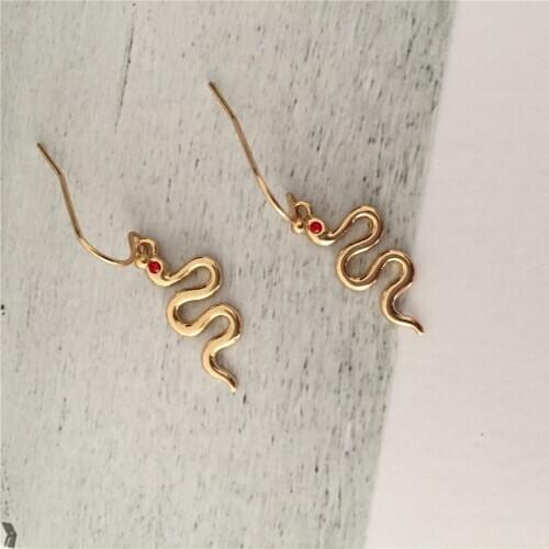 2020 New Trend Gold Color Small Wild Animal Plain Snake With Red Eye Dro Earrings For Women Delicate Lovely Girls Accessory