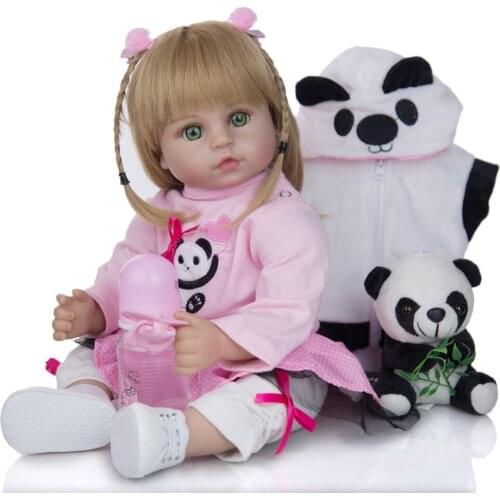 NPKDOLL 18'' Newborn Silicone doll Menina bebe Reborn Baby Doll Cute Panda Cartoon clothing Childrens Day Gifts