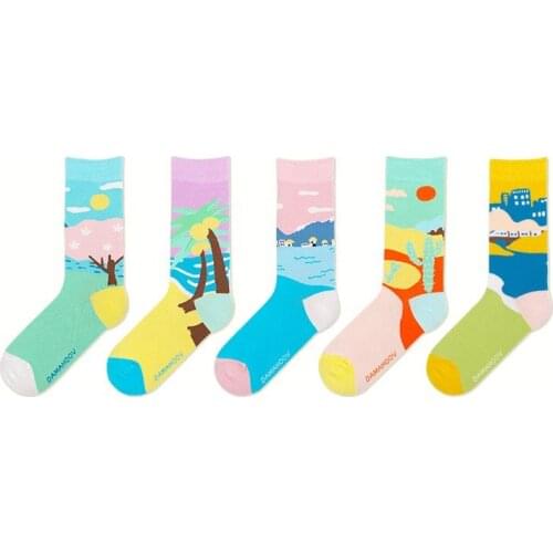 Wholesale Fashion Custom Landscape Cartoon Cotton Socks Cute Street Style Women Long Tube Socks