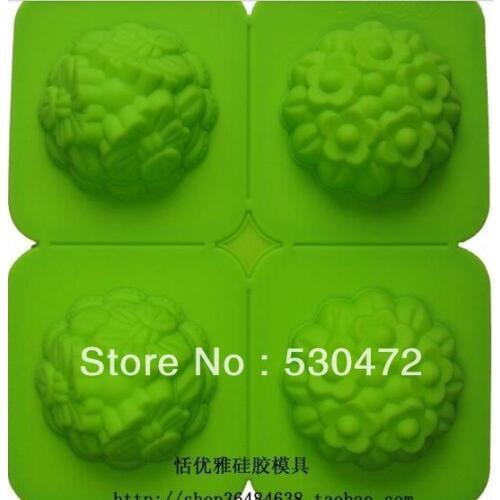 Wholesale/retail,free shipping ,4 hole beautifull flower silicone Cake Mold mold soap mould 20*20*3.5CM