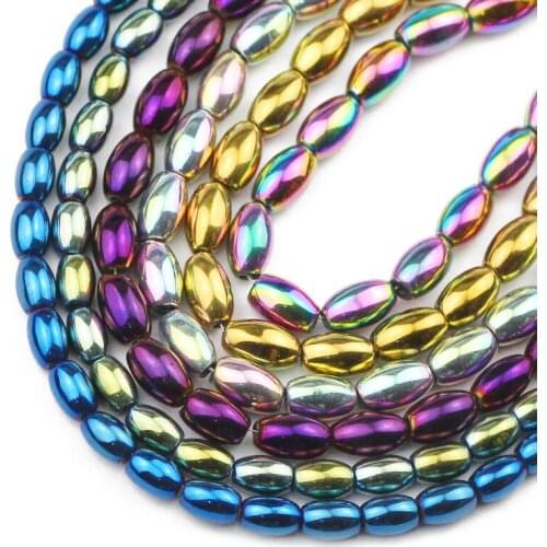 Blue,Gold,Green,Purple Rice Grains Oval Natural Hematite Stone Spacer Loose Beads For Jewelry Making Diy Bracelet Necklace 6/8MM