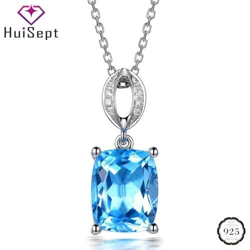 HuiSept Trendy Silver 925 Jewelry Women Necklace Geometric Shaped Sapphire Zircon Gemstones Pendant Wedding Party Gift Wholesale