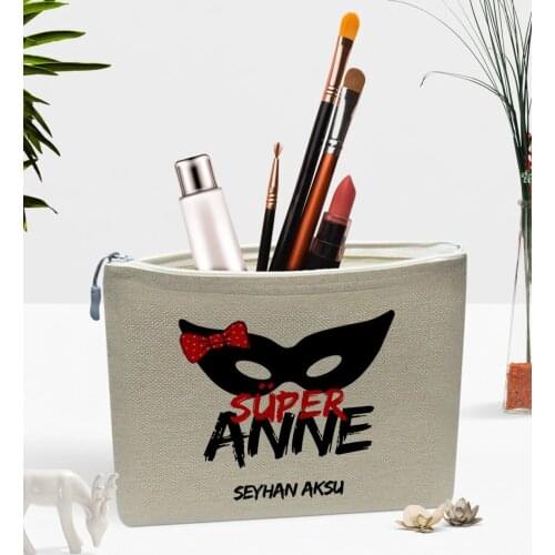 Personalized Super Mom Linen Makeup Bag-1