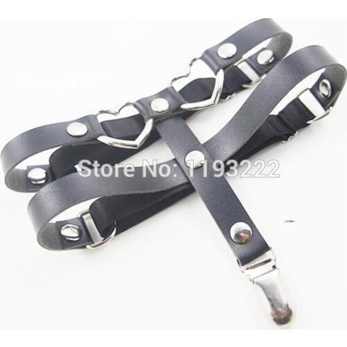 Sweet Kawaii Handmade Double Row Double Heart Shaped Leather Garter Belt Thigh Loop Harness