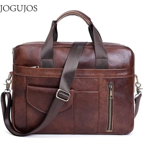 Leisure 15.6 Inch Leather Solid Color Briefcase Business Large Capacity Men Satchels Business Handbag Genuine Leather Briefcase